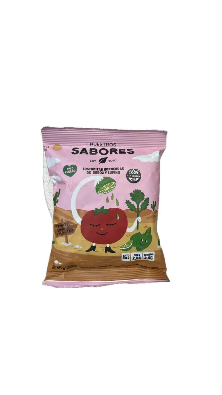 TOSTADITAS HORNEADAS DE ARROZ Y LUPINO TOMATE, LIMA Y CILANDRO l NUESTROS SABORES 50g